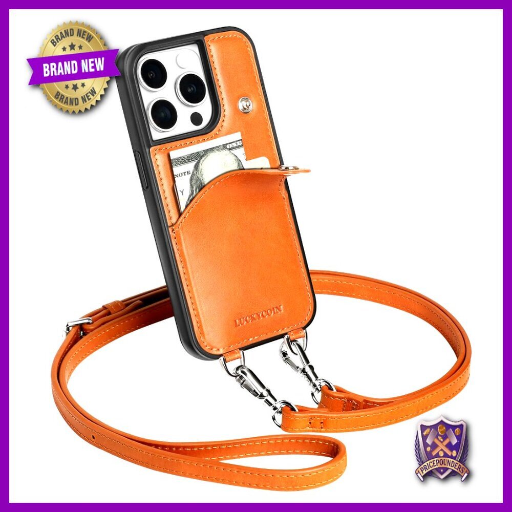Genuine Leather Crossbody Phone Case with Expandable Card Holder Adjustable